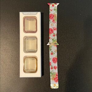 Set of 3 Silicone Watch Cases in Pink, Silver, and Gold + Floral Magnetic Strap